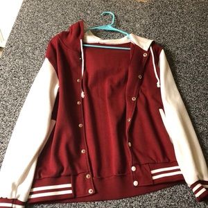 Red and white letterman jacket